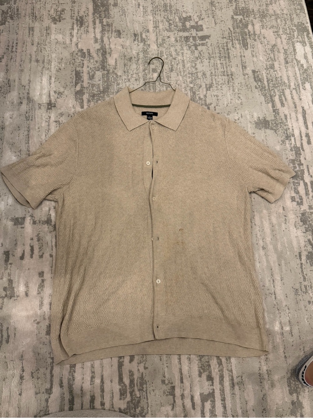 Alfani Classic Men's Beige Short-Sleeve Knit Polo Shirt